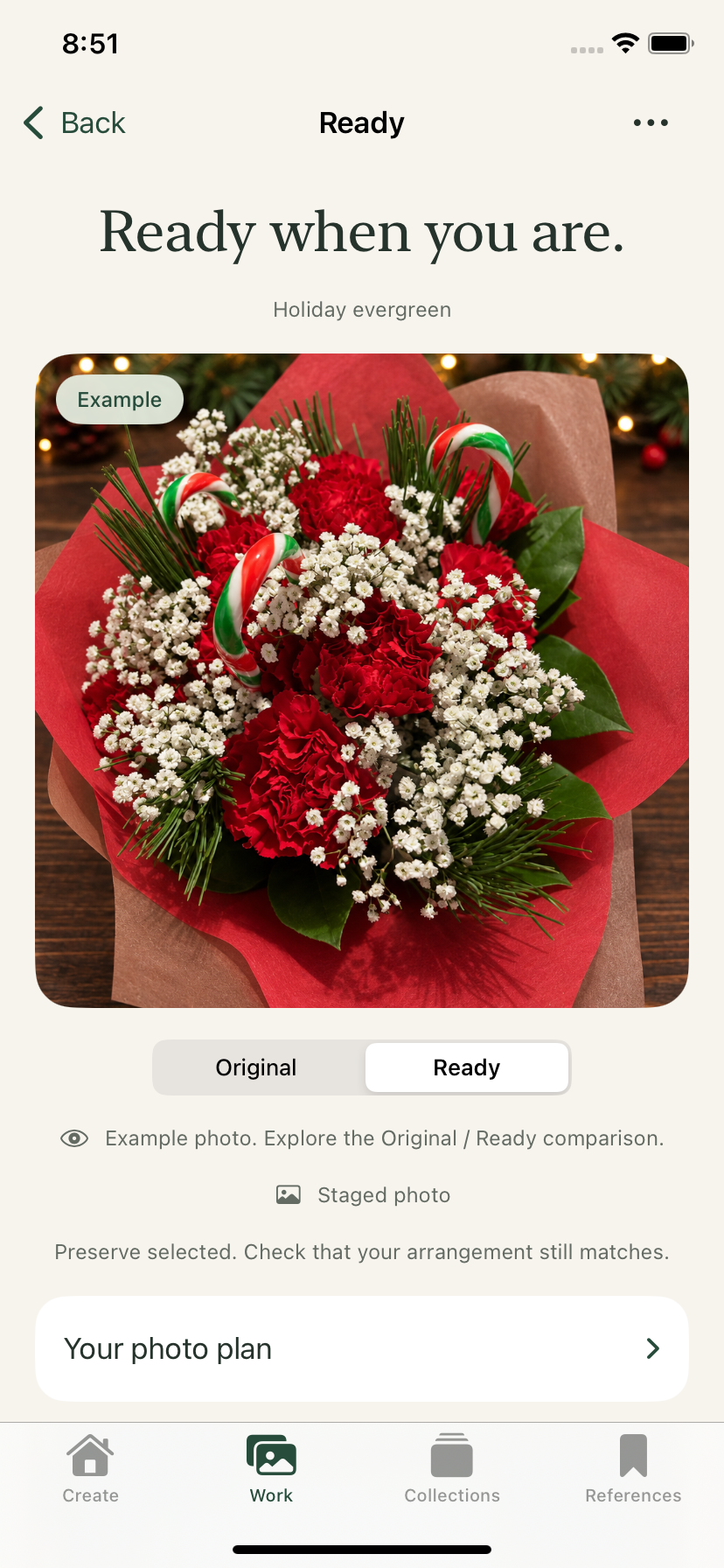 Vraie capture de Floral Studio montrant la photo prête du bouquet d’exemple